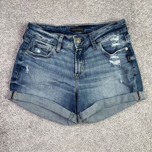 Silver Jeans Suki Shorts Women's 25 Blue Low Rise Cuffed Distressed Denim